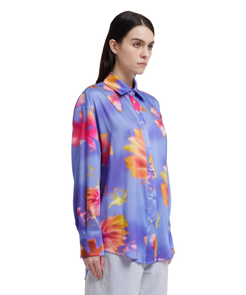 Purple / Blue MSGM Fluid Fabric Shirt With Desert Flowers Print | USA_MSGM88825