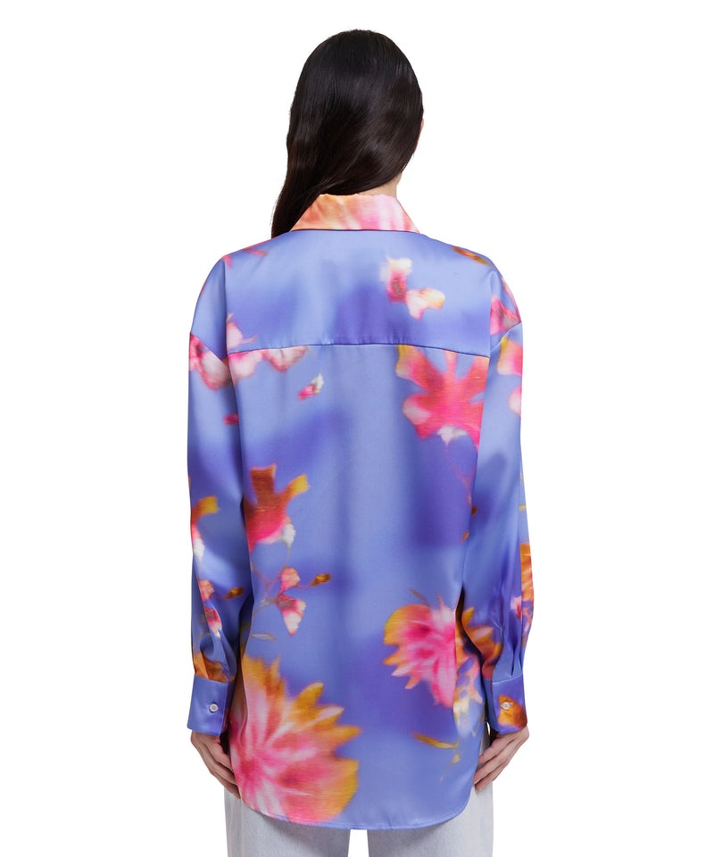 Purple / Blue MSGM Fluid Fabric Shirt With Desert Flowers Print | USA_MSGM88825