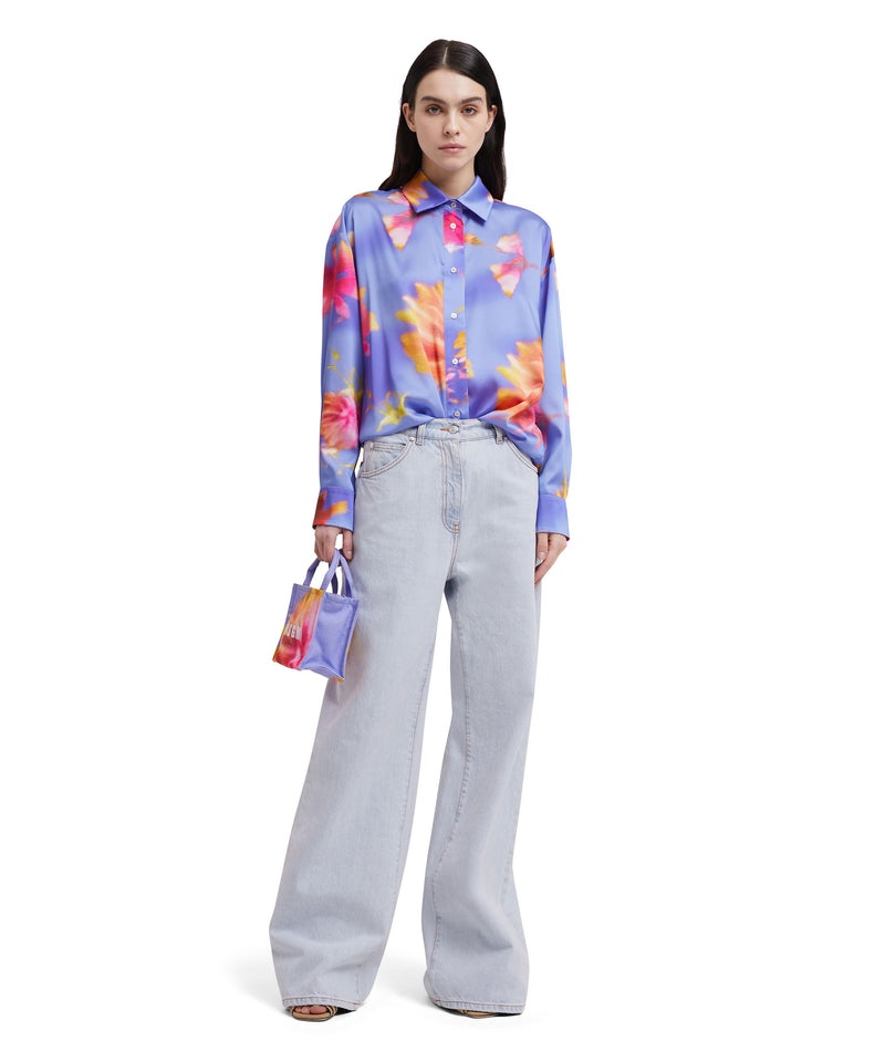 Purple / Blue MSGM Fluid Fabric Shirt With Desert Flowers Print | USA_MSGM88825