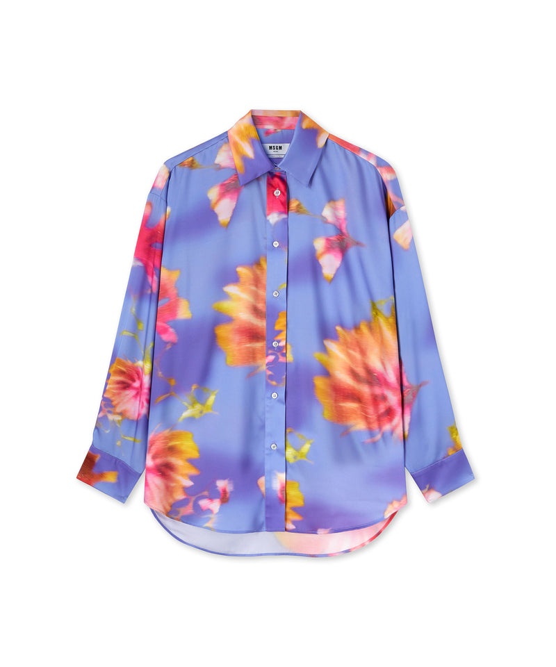 Purple / Blue MSGM Fluid Fabric Shirt With Desert Flowers Print | USA_MSGM88825