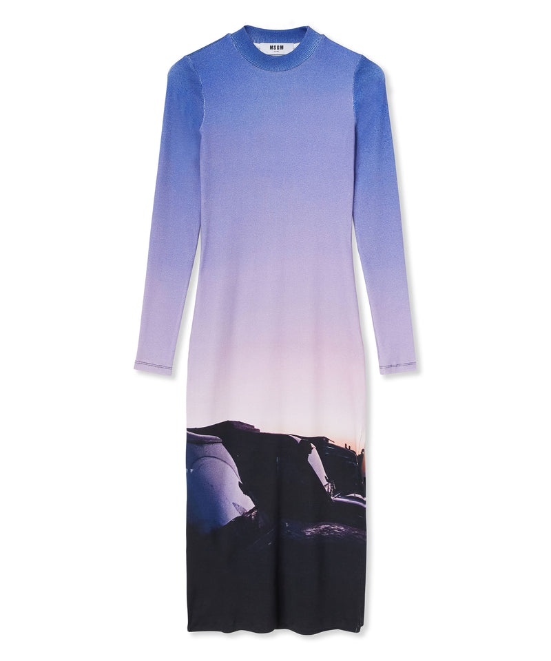 Purple / Blue MSGM Ribbed Jersey With "Tanzanian Purple Sky" Print | USA_MSGM46738