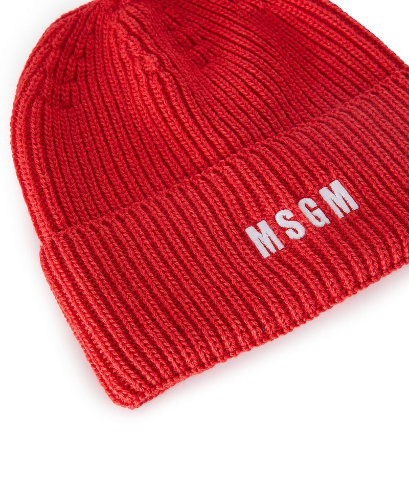 Red MSGM Blended Wool Beanie Hat With Embroidered Mini Logo | USA_MSGM76446