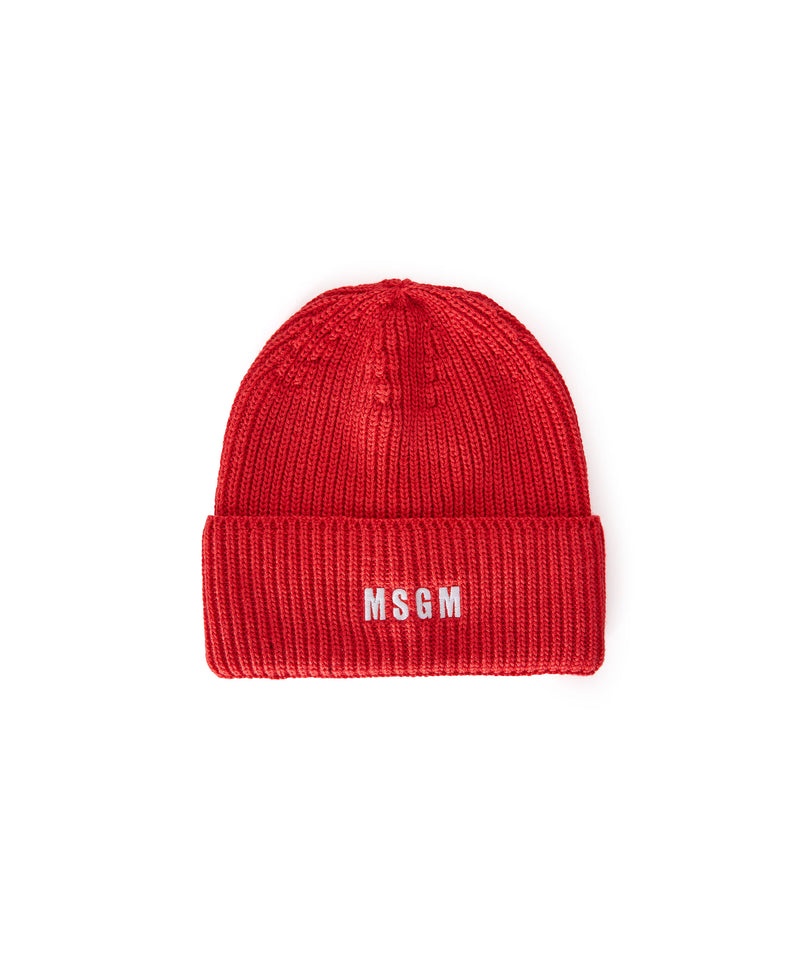 Red MSGM Blended Wool Beanie Hat With Embroidered Mini Logo | USA_MSGM76446