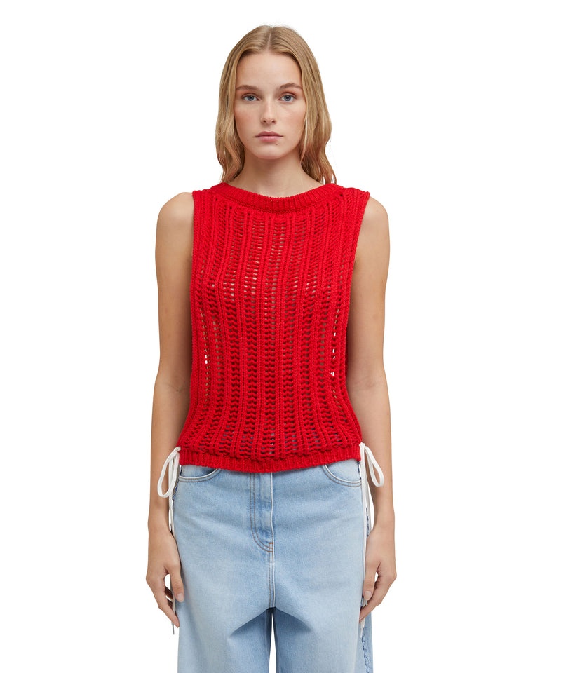 Red MSGM Crochet Shirt Cotton Sleeveless Top | USA_MSGM16861