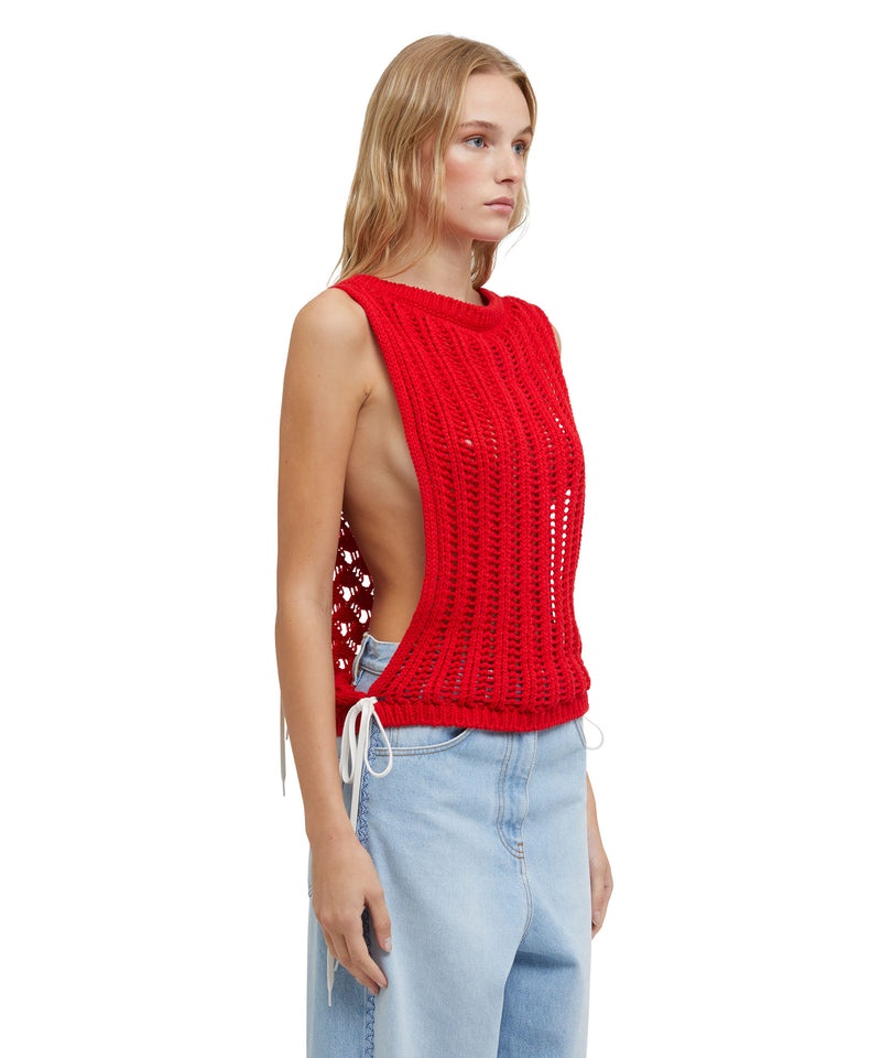 Red MSGM Crochet Shirt Cotton Sleeveless Top | USA_MSGM16861