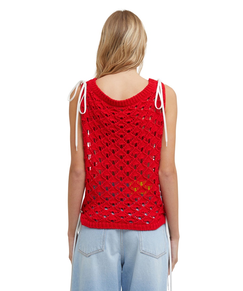 Red MSGM Crochet Shirt Cotton Sleeveless Top | USA_MSGM99653