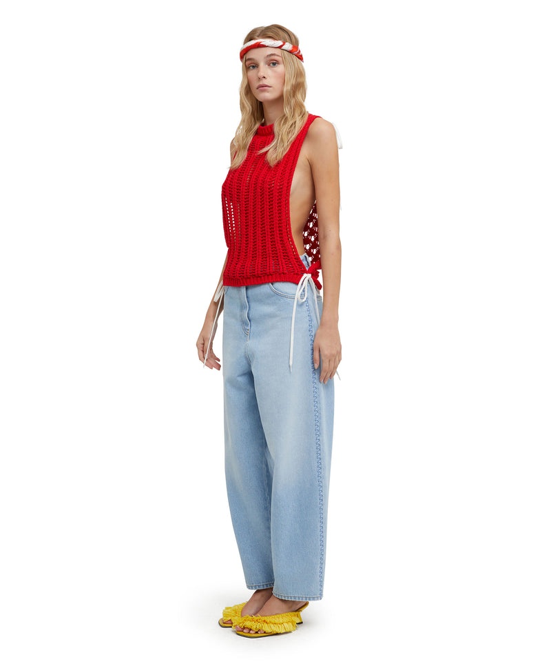 Red MSGM Crochet Shirt Cotton Sleeveless Top | USA_MSGM99653