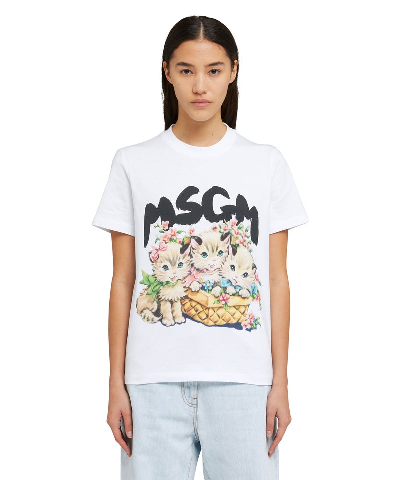 White MSGM Basket Of Cats Graphic | USA_MSGM43925