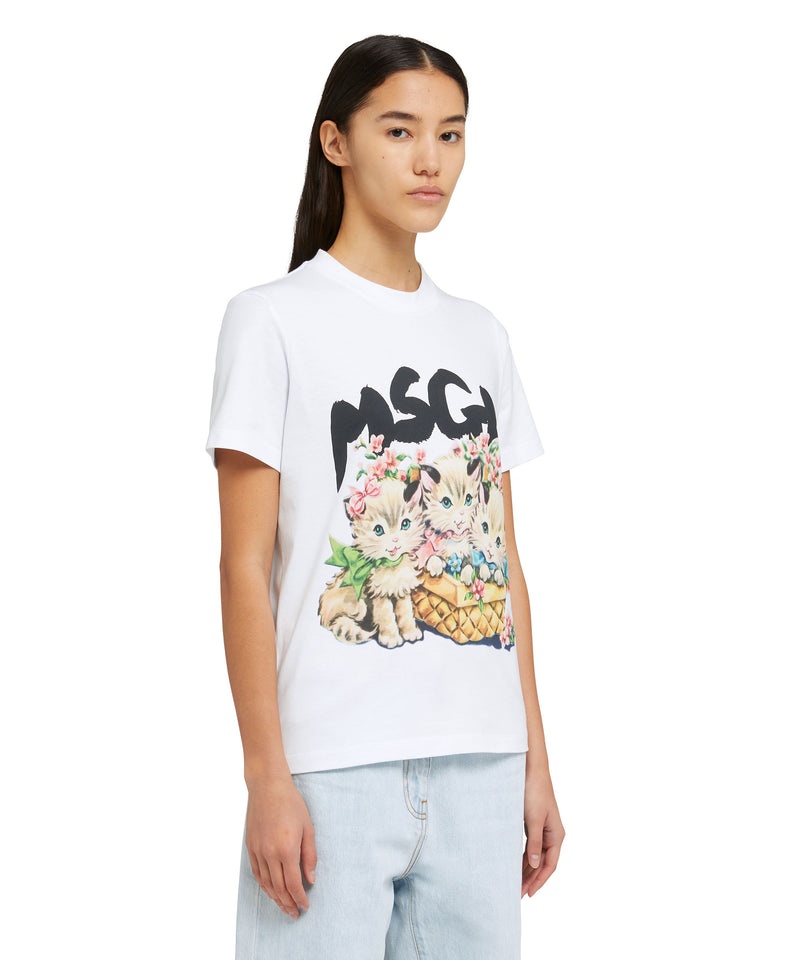 White MSGM Basket Of Cats Graphic | USA_MSGM43925