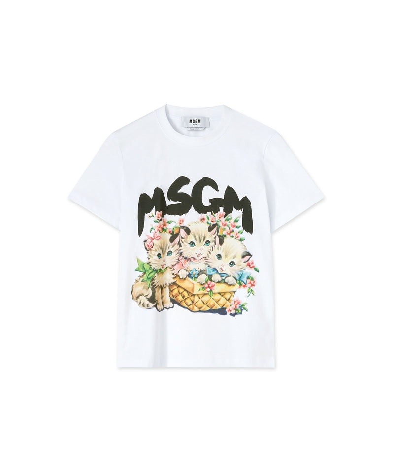 White MSGM Basket Of Cats Graphic | USA_MSGM43925