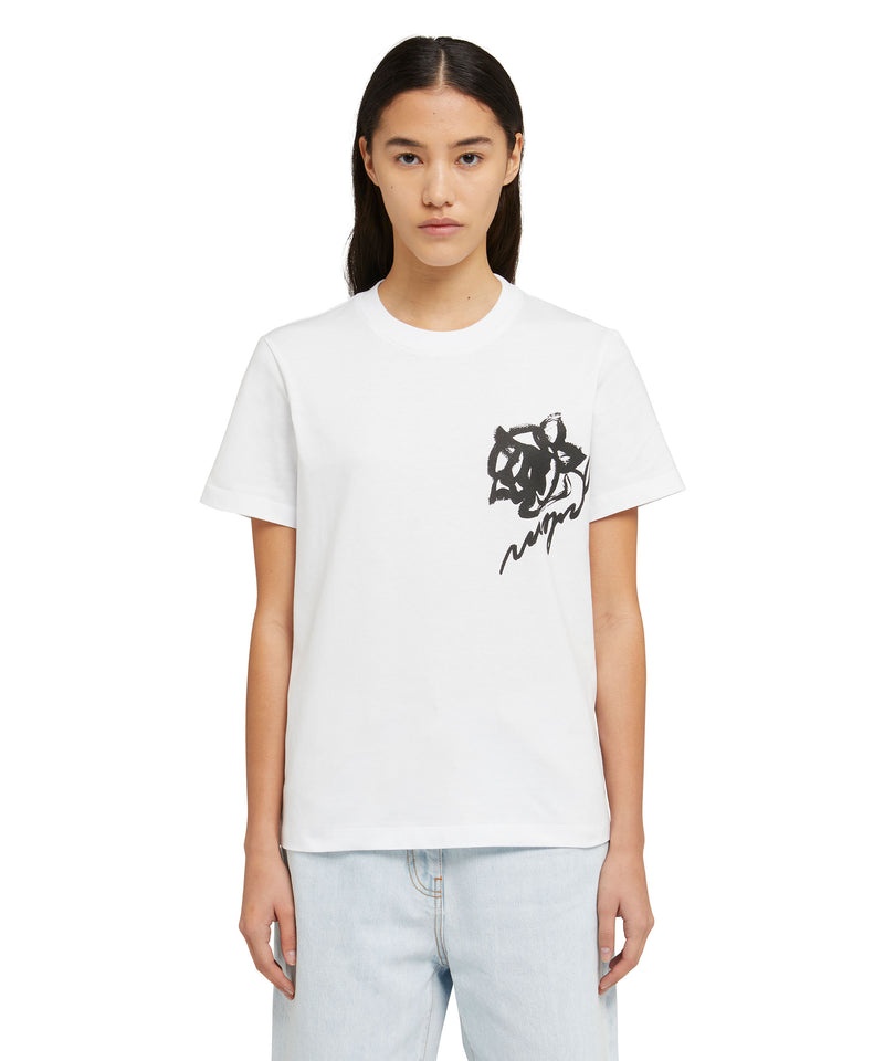 White MSGM Brushstroke Rose Graphic | USA_MSGM87210