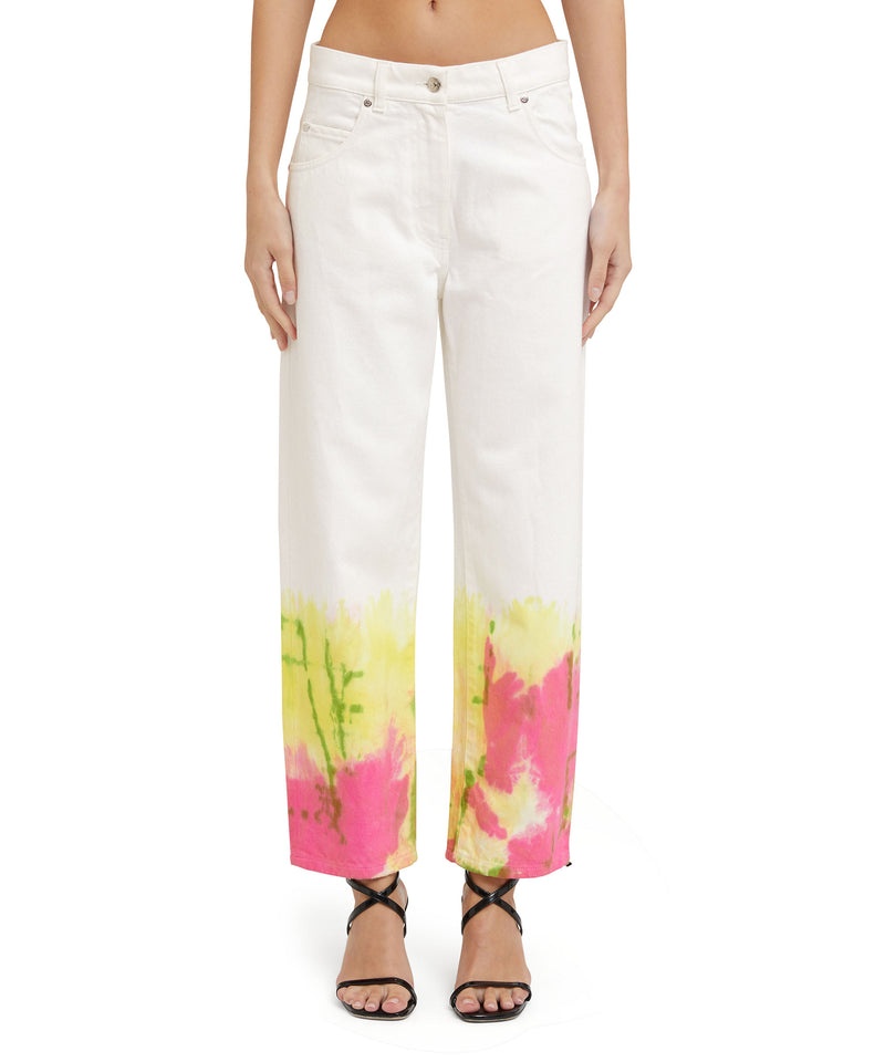 White MSGM Bull Cotton Pants With Tie-dye Treatment | USA_MSGM21808