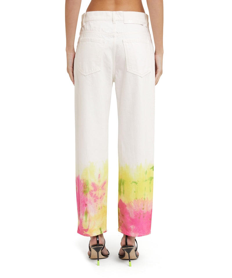 White MSGM Bull Cotton Pants With Tie-dye Treatment | USA_MSGM21808