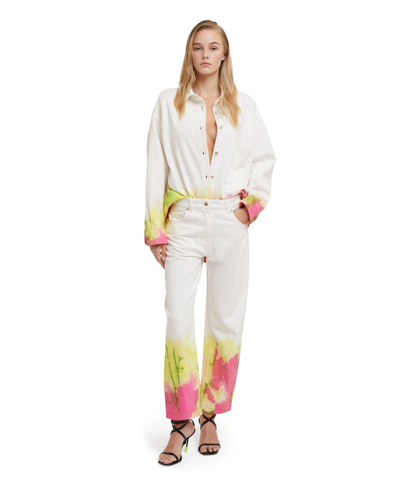 White MSGM Bull Cotton Pants With Tie-dye Treatment | USA_MSGM21808