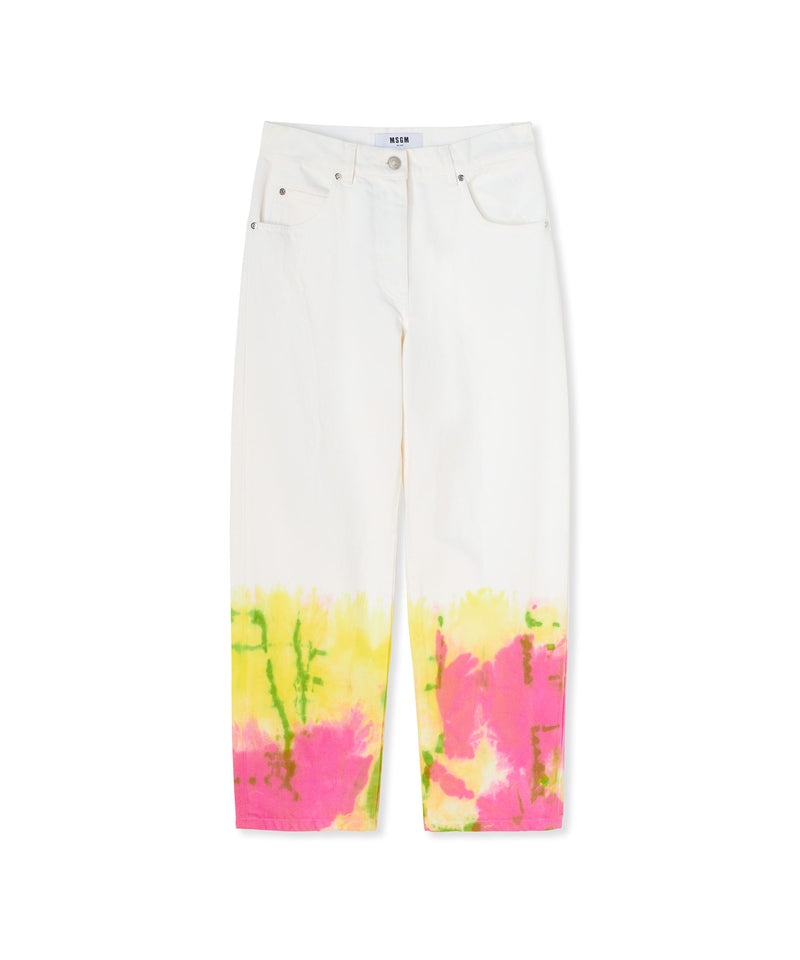 White MSGM Bull Cotton Pants With Tie-dye Treatment | USA_MSGM21808