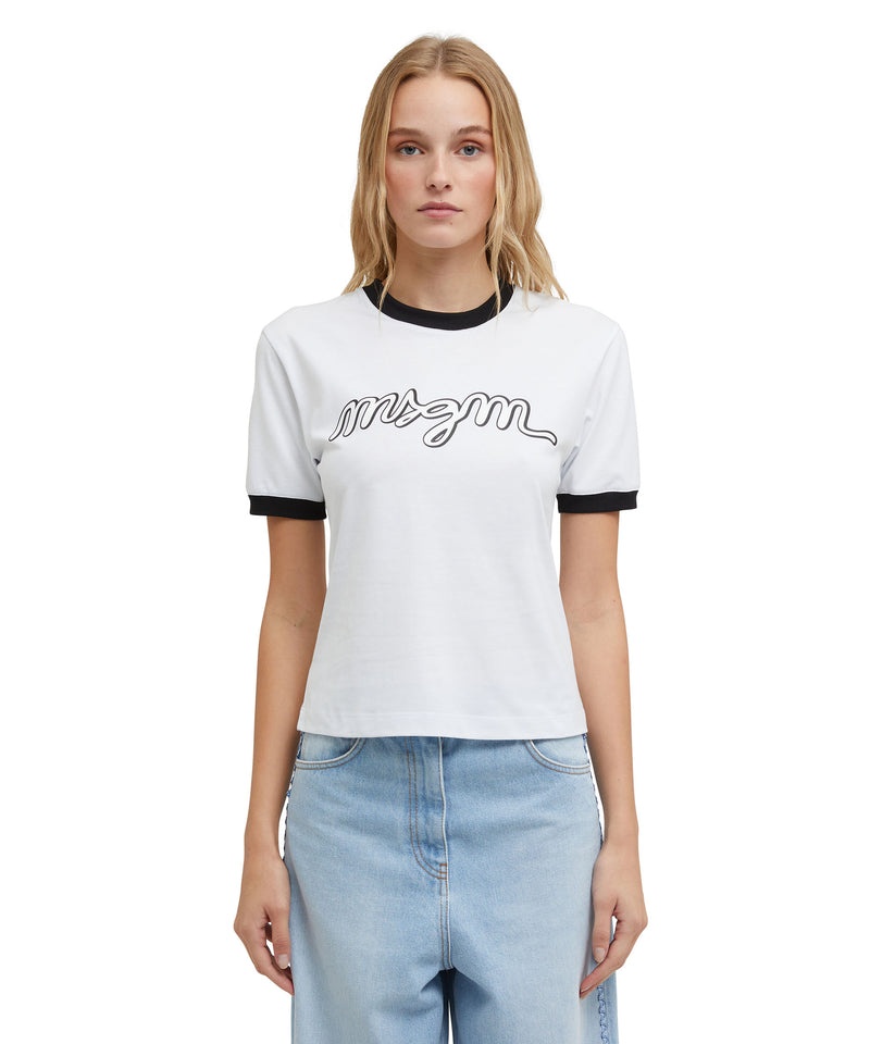 White MSGM Contrasting Borders And Logo | USA_MSGM25516