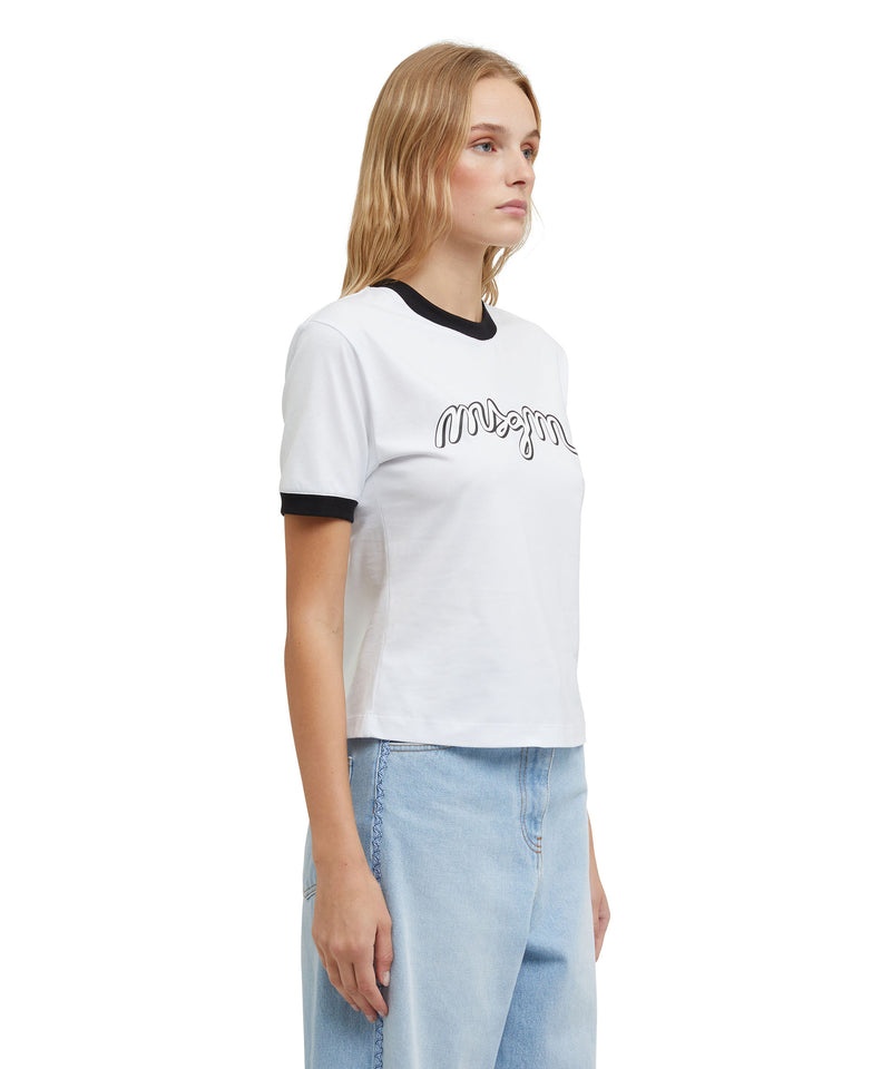 White MSGM Contrasting Borders And Logo | USA_MSGM25516