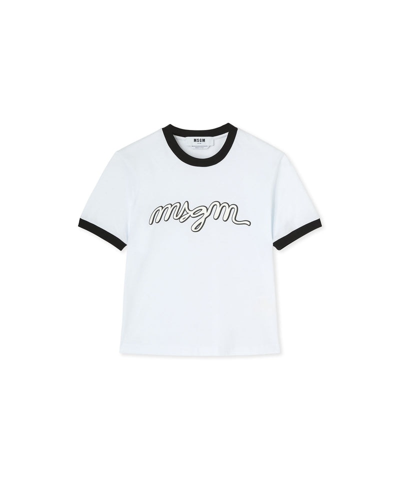 White MSGM Contrasting Borders And Logo | USA_MSGM25516