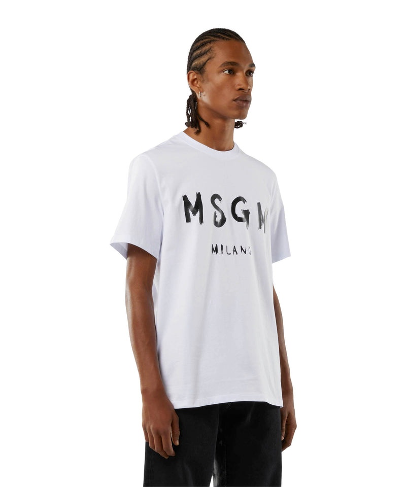 White MSGM Cotton Brushed Logo | USA_MSGM48234