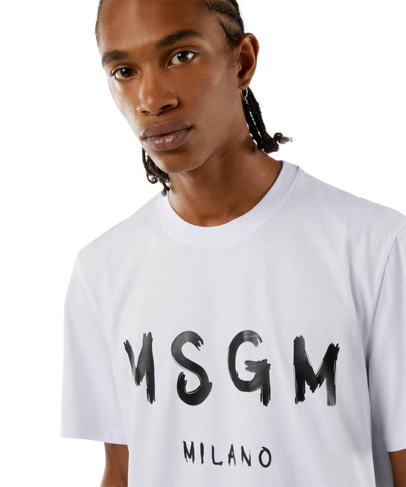 White MSGM Cotton Brushed Logo | USA_MSGM48234