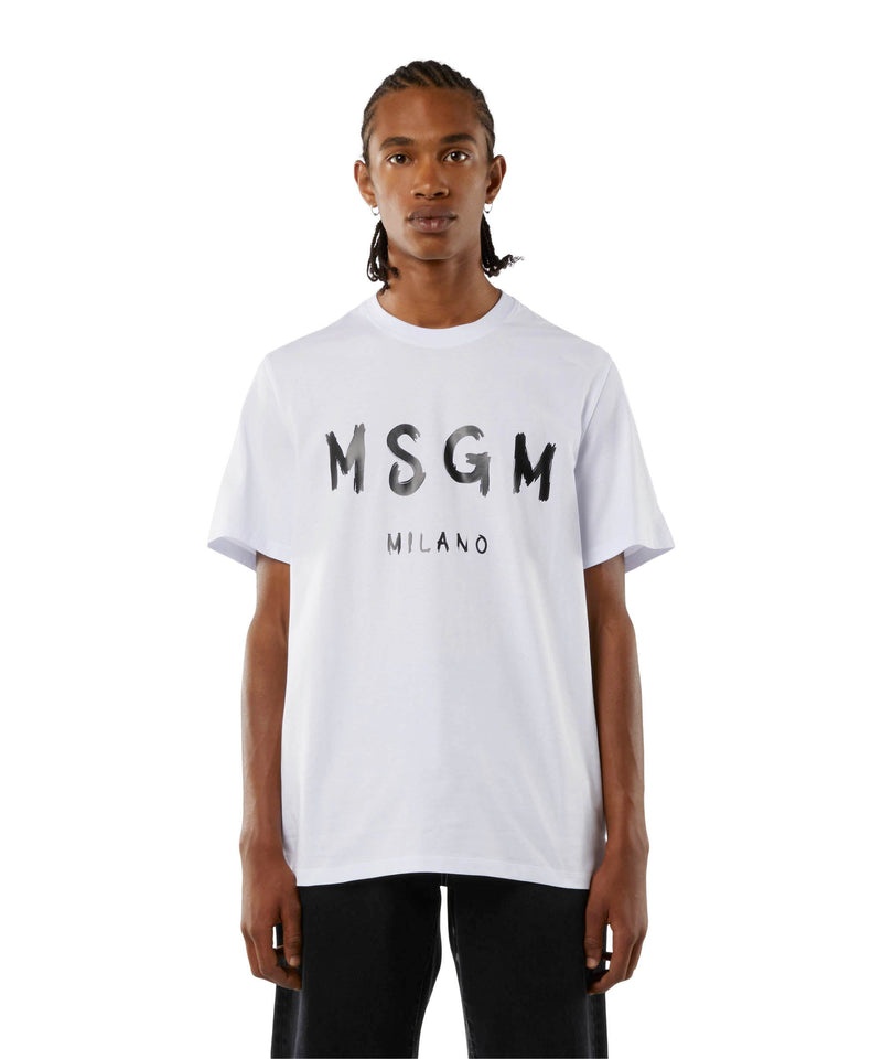 White MSGM Cotton Brushed Logo | USA_MSGM48234