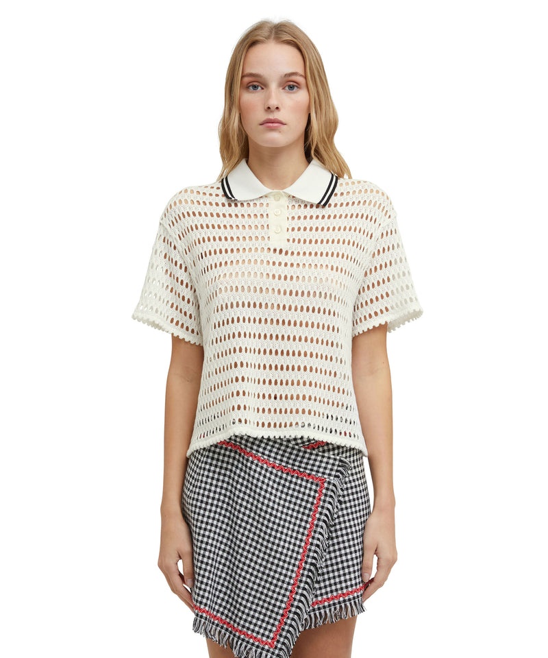 White MSGM Cotton Mesh With Knitted Collar | USA_MSGM19352