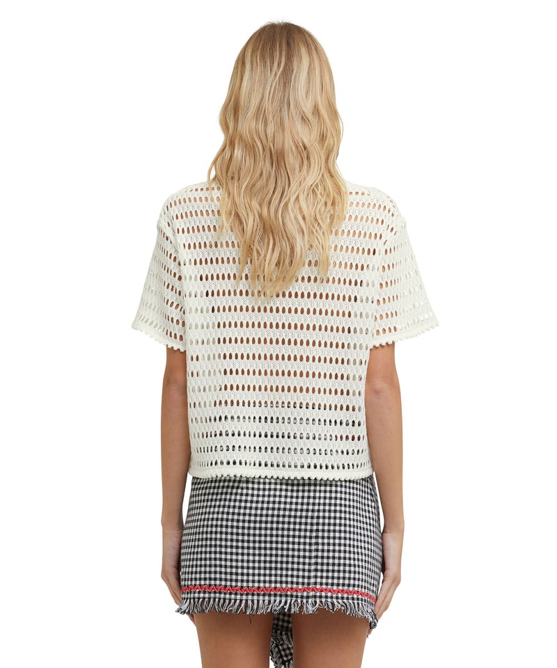 White MSGM Cotton Mesh With Knitted Collar | USA_MSGM19352