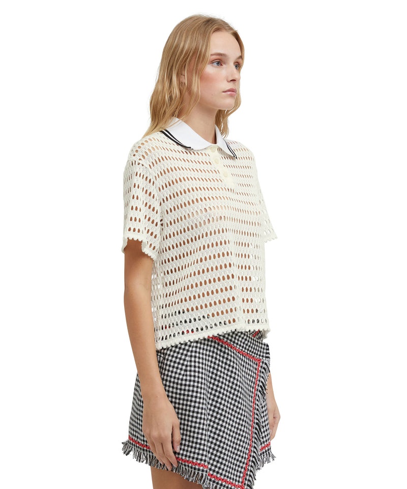 White MSGM Cotton Mesh With Knitted Collar | USA_MSGM19352