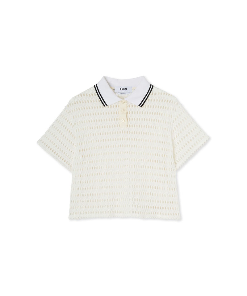 White MSGM Cotton Mesh With Knitted Collar | USA_MSGM19352