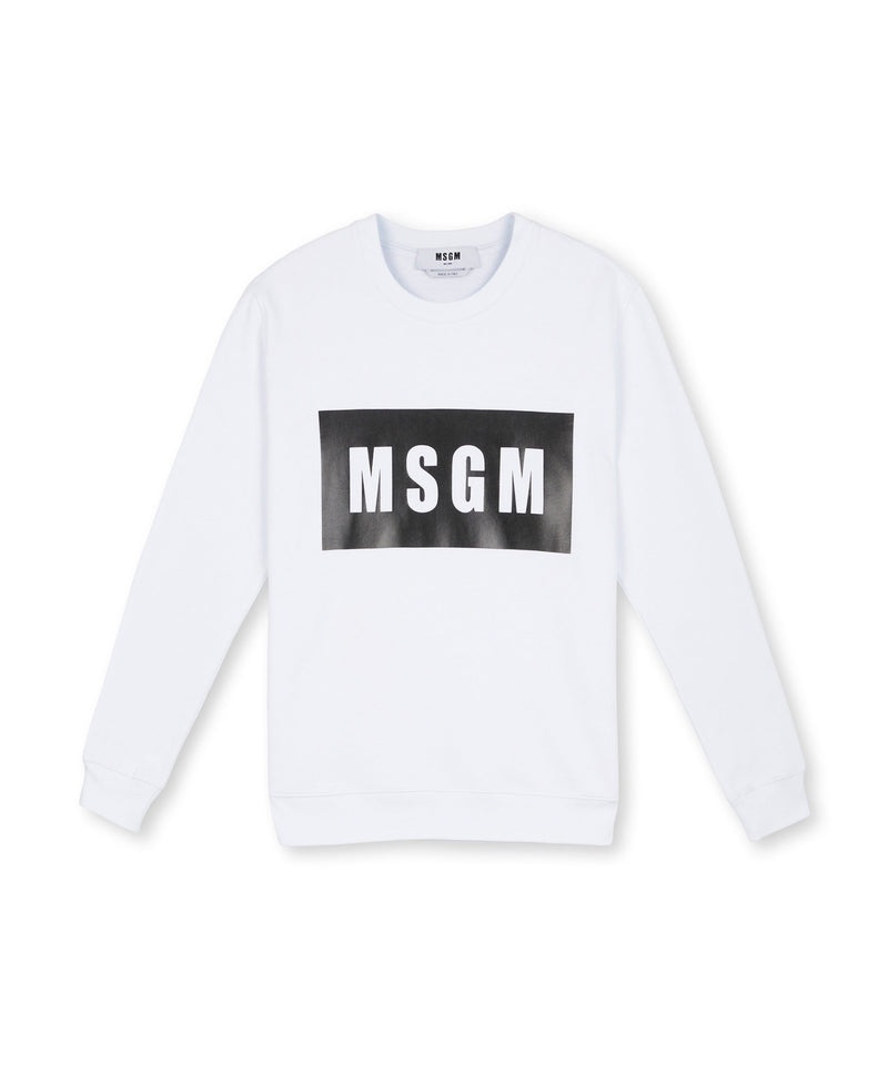 White MSGM Crew Neck Cotton Sweatshirt In A Solid Colour | USA_MSGM60138