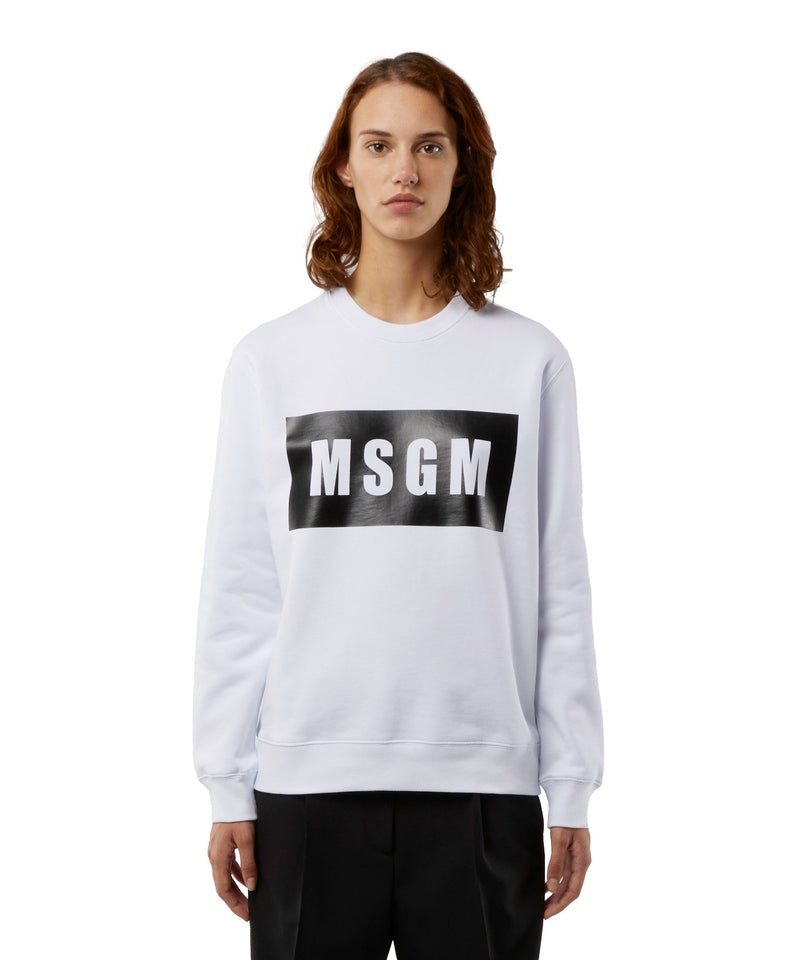 White MSGM Crew Neck Cotton Sweatshirt In A Solid Colour | USA_MSGM60138