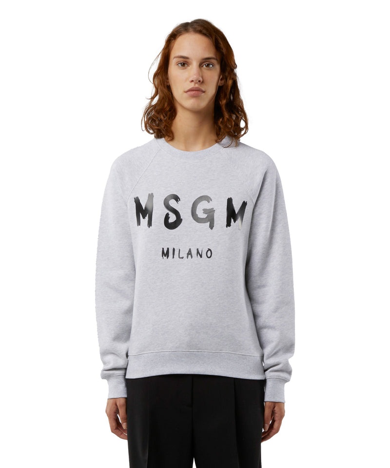 White MSGM Crew Neck Cotton Sweatshirt With A Brushed Logo | USA_MSGM94854