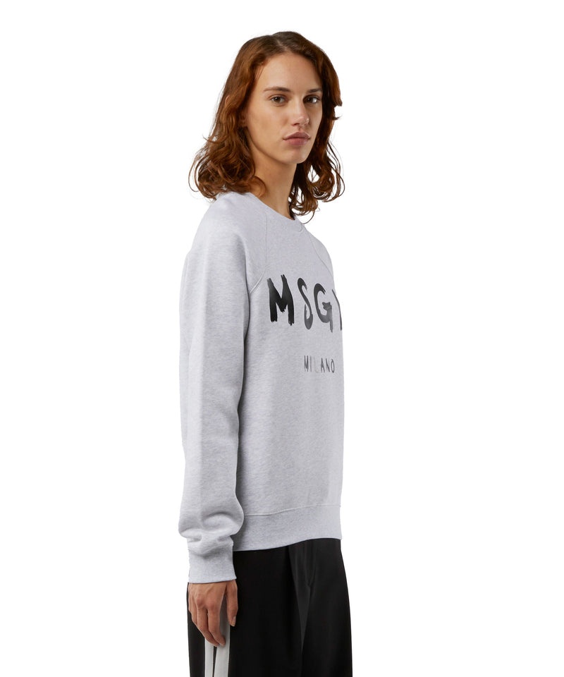 White MSGM Crew Neck Cotton Sweatshirt With A Brushed Logo | USA_MSGM94854