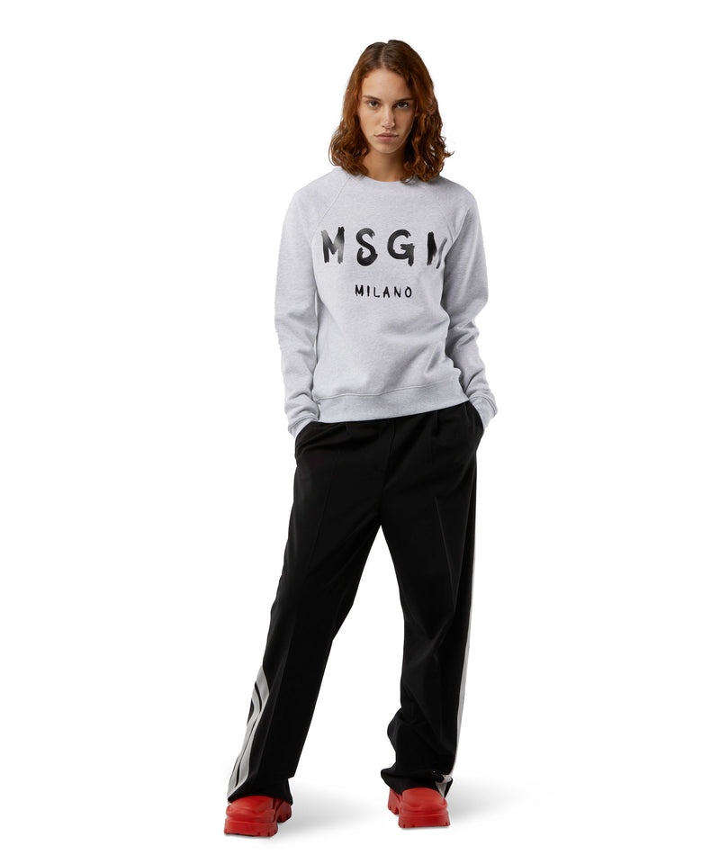 White MSGM Crew Neck Cotton Sweatshirt With A Brushed Logo | USA_MSGM94854