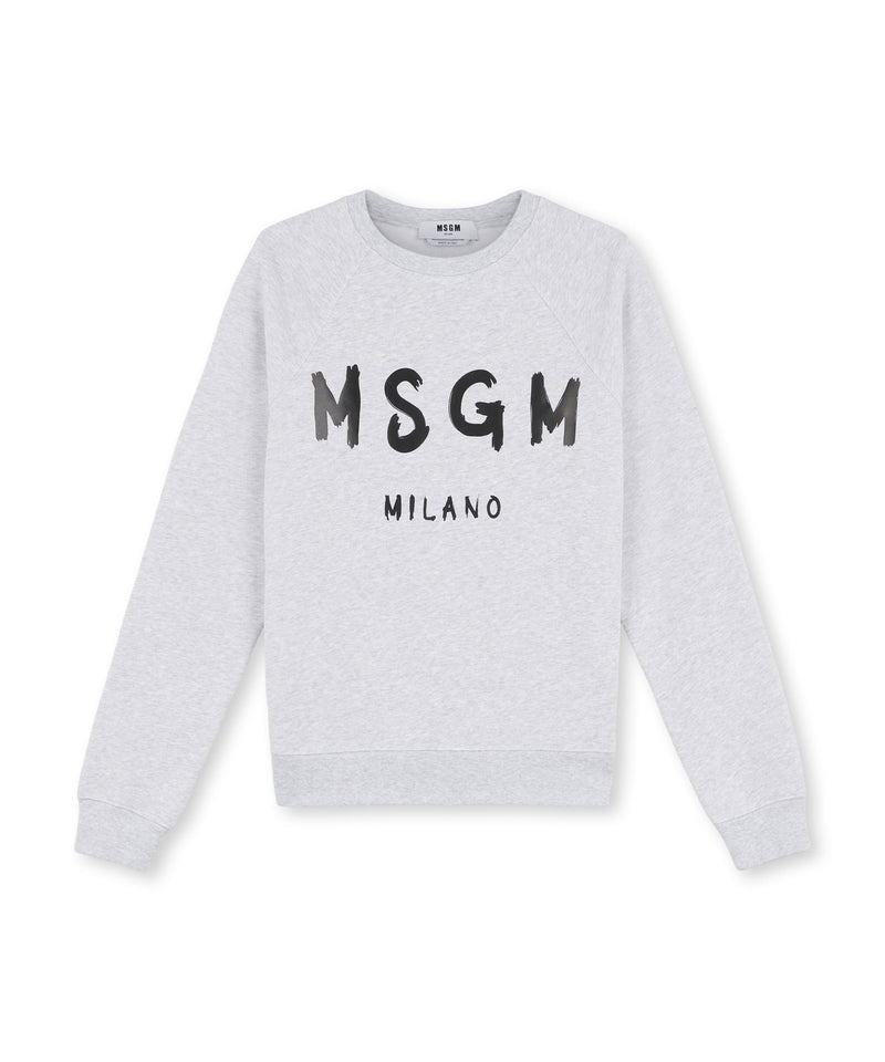 White MSGM Crew Neck Cotton Sweatshirt With A Brushed Logo | USA_MSGM94854