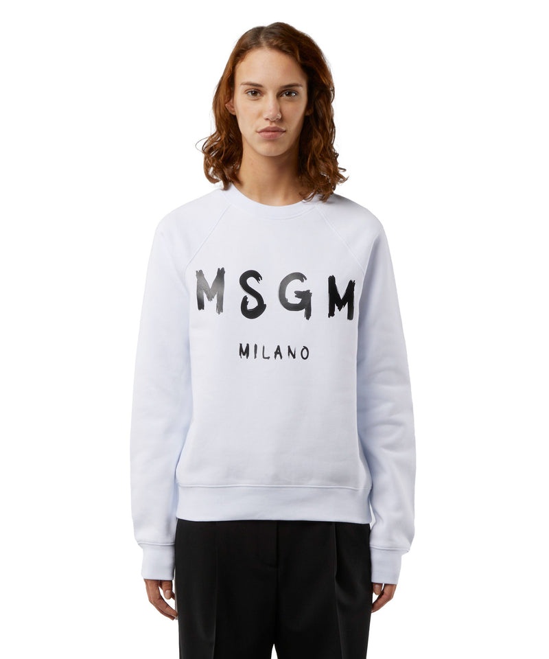 White MSGM Crew Neck Cotton Sweatshirt With A Brushed Logo | USA_MSGM65900