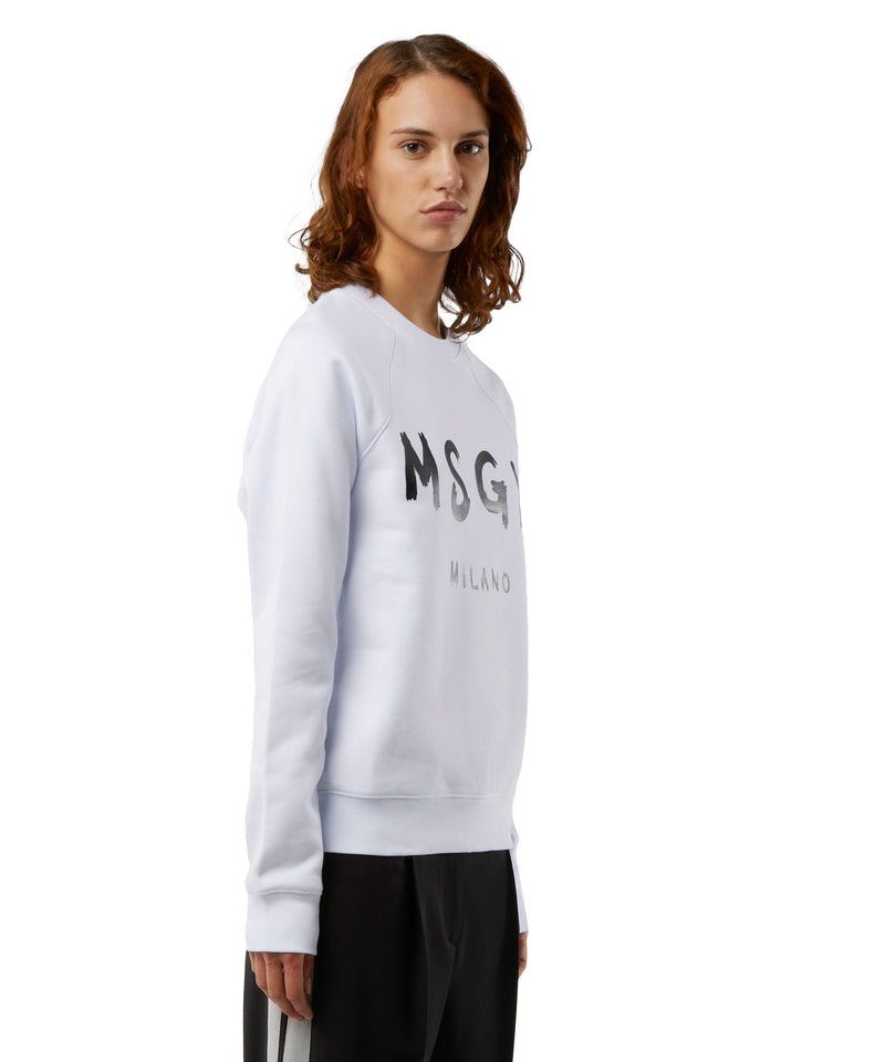 White MSGM Crew Neck Cotton Sweatshirt With A Brushed Logo | USA_MSGM65900