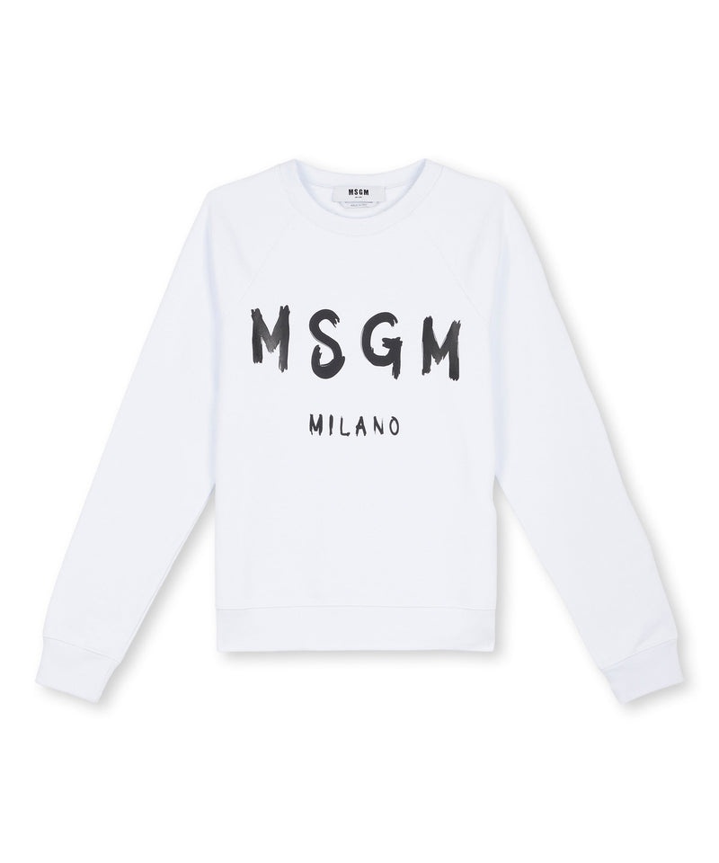 White MSGM Crew Neck Cotton Sweatshirt With A Brushed Logo | USA_MSGM65900