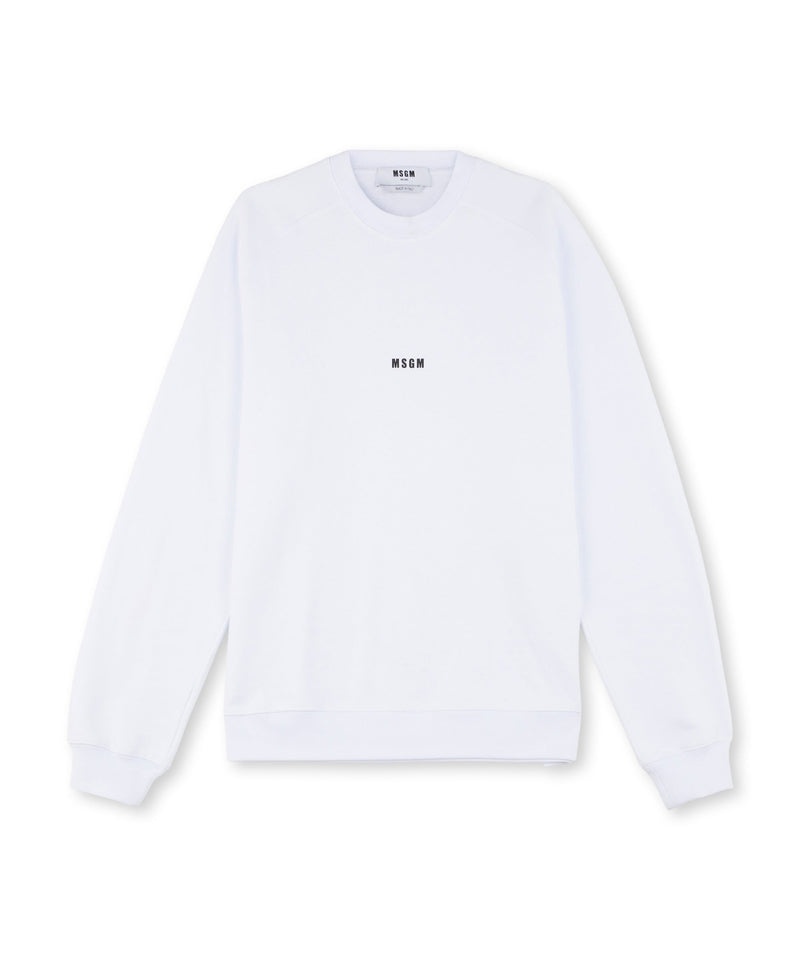 White MSGM Crew Neck Cotton Sweatshirt With A Micro Logo | USA_MSGM93468