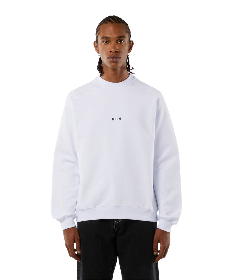 White MSGM Crew Neck Cotton Sweatshirt With A Micro Logo | USA_MSGM93468