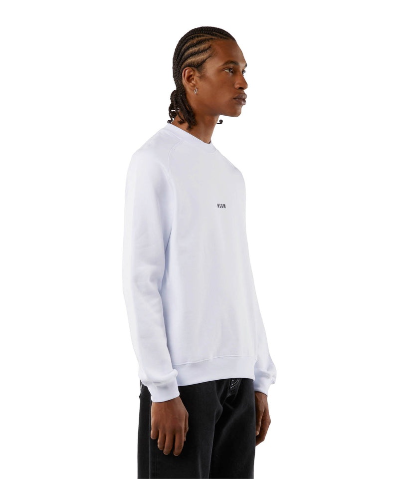 White MSGM Crew Neck Cotton Sweatshirt With A Micro Logo | USA_MSGM93468