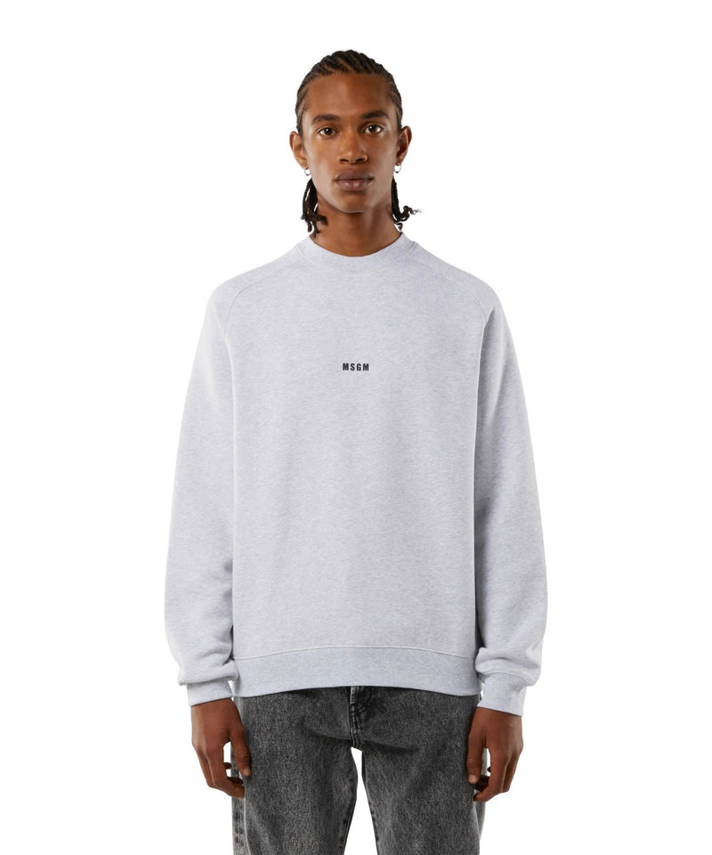 White MSGM Crew Neck Cotton Sweatshirt With A Micro Logo | USA_MSGM91074