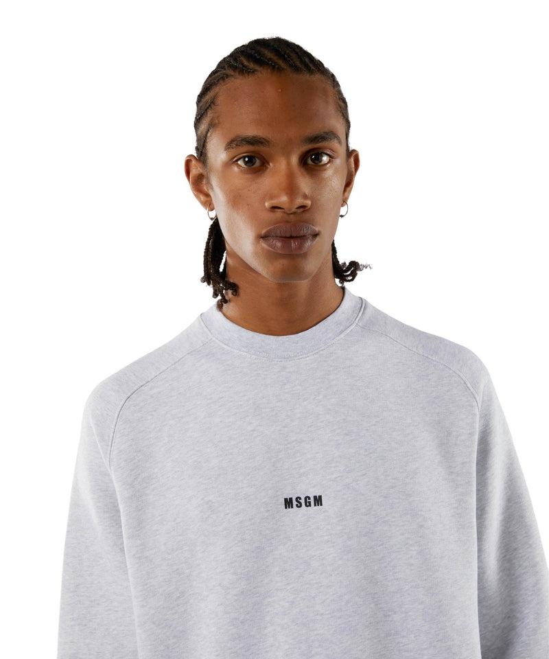 White MSGM Crew Neck Cotton Sweatshirt With A Micro Logo | USA_MSGM91074