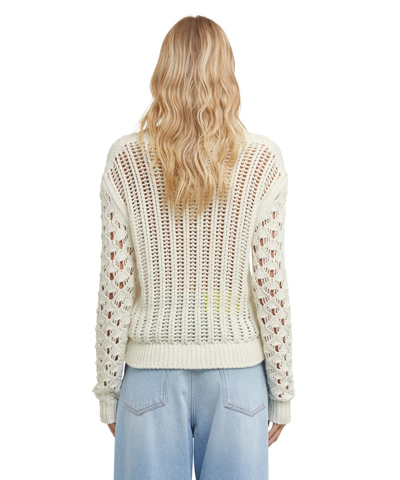 White MSGM Crochet Cotton Crewneck Cardigan | USA_MSGM27139