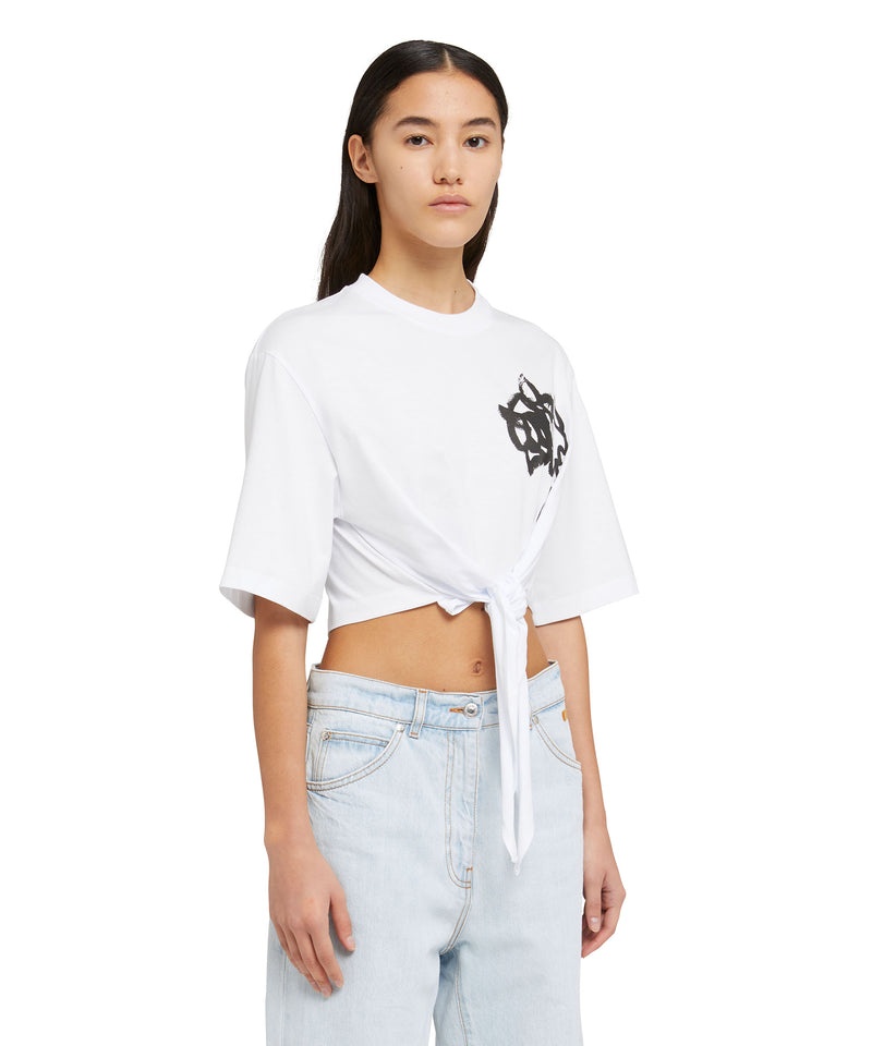 White MSGM Crop Top Knot And Brushstroke Rose Print | USA_MSGM31176