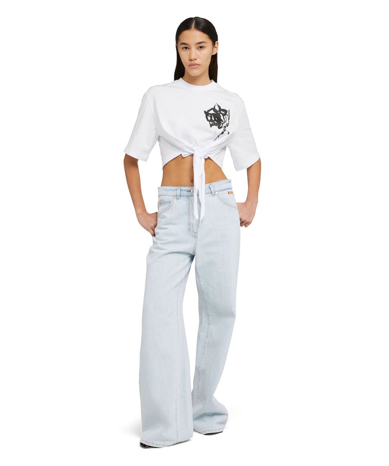 White MSGM Crop Top Knot And Brushstroke Rose Print | USA_MSGM31176