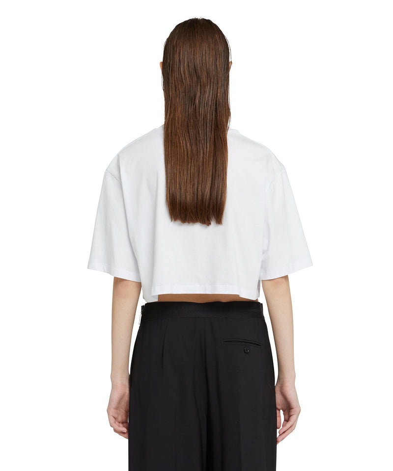 White MSGM Crop With Brushstroke Logo Graphic | USA_MSGM22243