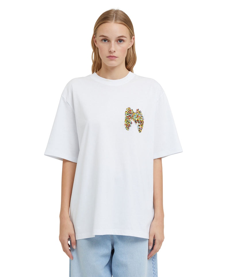 White MSGM Embroidered Beaded Logo | USA_MSGM45763