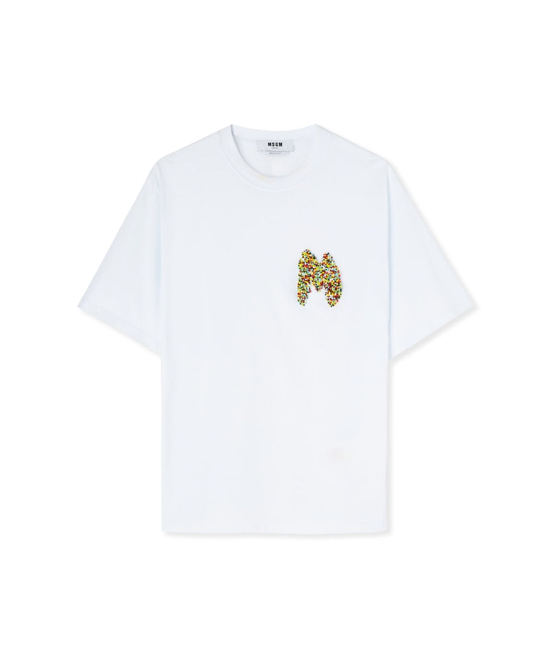 White MSGM Embroidered Beaded Logo | USA_MSGM45763