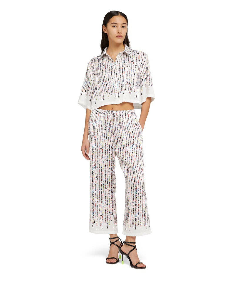 White MSGM Fluid Fabric Pants With Beaded Print | USA_MSGM99840